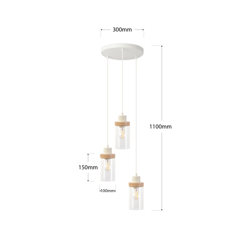 Pendelleuchte an Kabel WOODNEST 3xE27/15W/230V Kiefer/Creme
