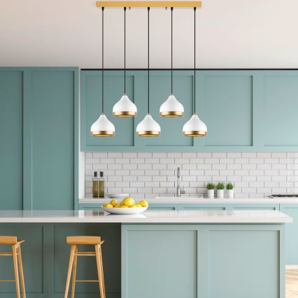 Pendelleuchte an Kabel YILDO 5xE27/40W/230V weiß/gold