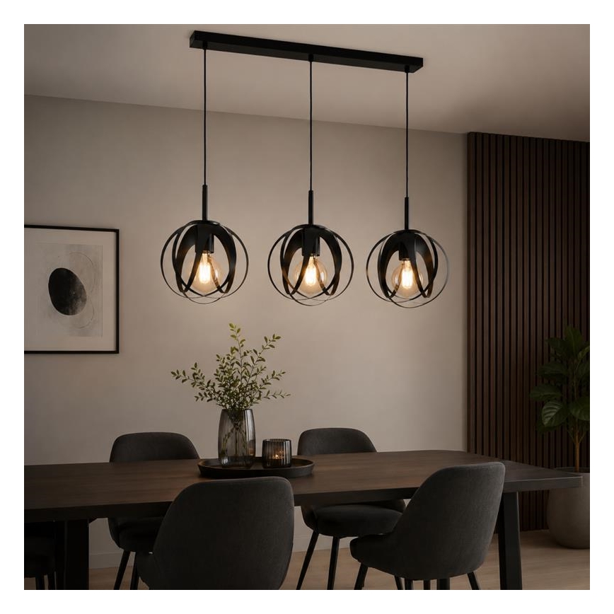 Pendelleuchte ASANI an Kabel, 3xE27/15W/230V, schwarz