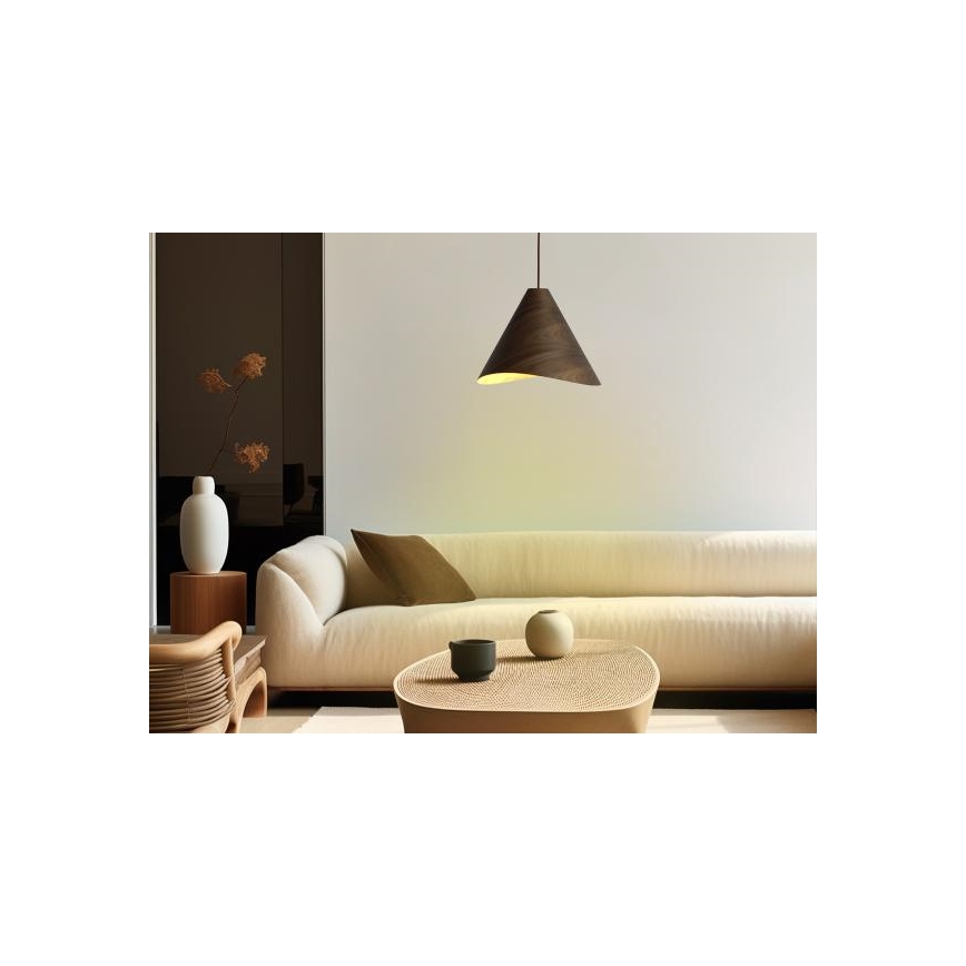 Pendelleuchte aus massivem Holz an Kabel, 1xE27/60W/230V, Ø 33 cm, Nussbaum / Kautschukholz