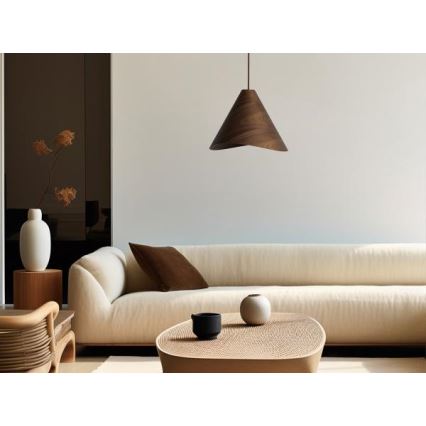 Pendelleuchte aus massivem Holz an Kabel, 1xE27/60W/230V, Ø 33 cm, Nussbaum / Kautschukholz