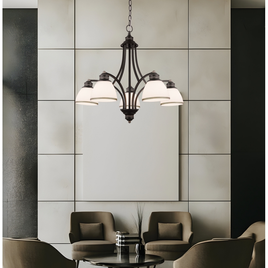 Pendelleuchte CLAIR mit Seilaufhängung, 5x E27 (max. 60 W pro Leuchtmittel), 230 V, Ø 65 cm, bronzefarben