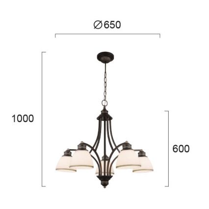Pendelleuchte CLAIR mit Seilaufhängung, 5x E27 (max. 60 W pro Leuchtmittel), 230 V, Ø 65 cm, bronzefarben