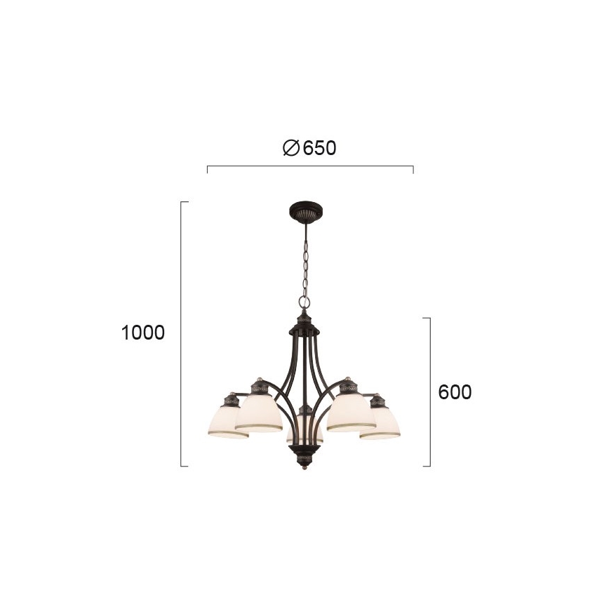 Pendelleuchte CLAIR mit Seilaufhängung, 5x E27 (max. 60 W pro Leuchtmittel), 230 V, Ø 65 cm, bronzefarben