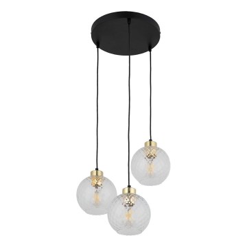 Pendelleuchte DEVON mit Kabelaufhängung, 3xE27/15W/230V, schwarz/klar