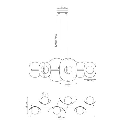 Pendelleuchte ELEMENTI mit Seilaufhängung, 6× G9, 8 W, 230 V, grau