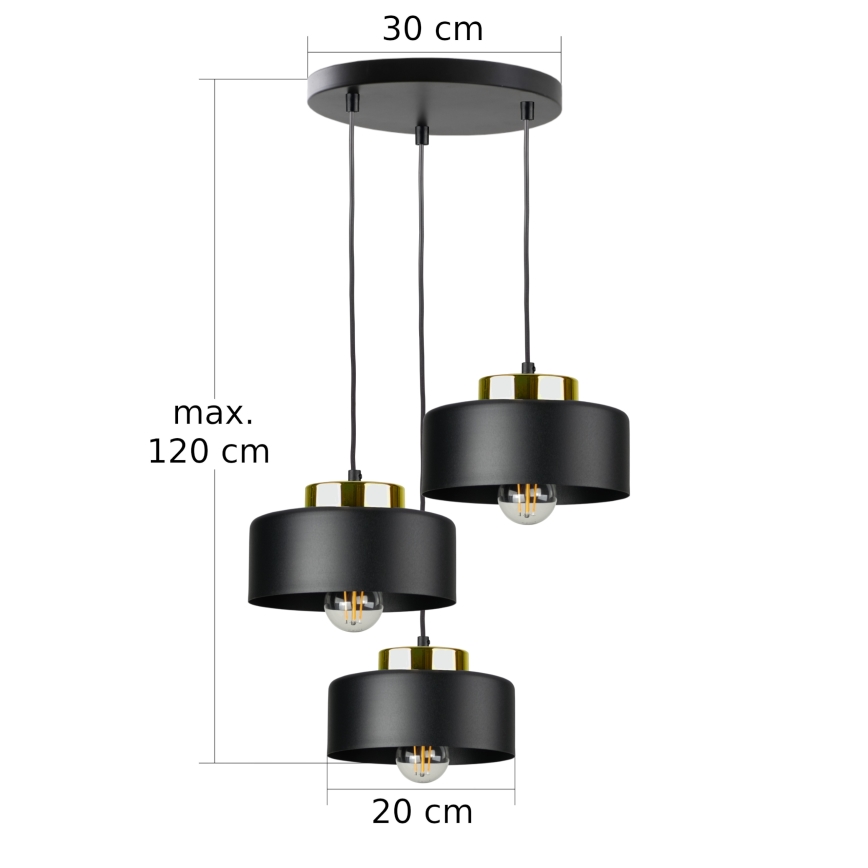 Pendelleuchte IGNIA an Stahlseil, 3xE27/60W/230V, schwarz