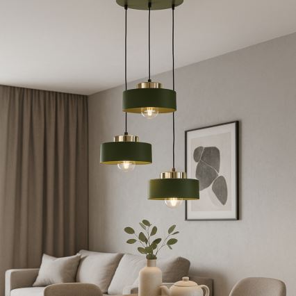 Pendelleuchte IGNIA mit Seilaufhängung, 3xE27/60W/230V, grün