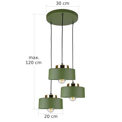 Pendelleuchte IGNIA mit Seilaufhängung, 3xE27/60W/230V, grün