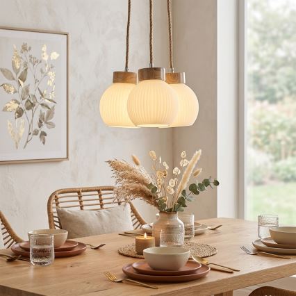Pendelleuchte LOOMIS 3xE27/15W/230V 130 cm Beige/Eiche