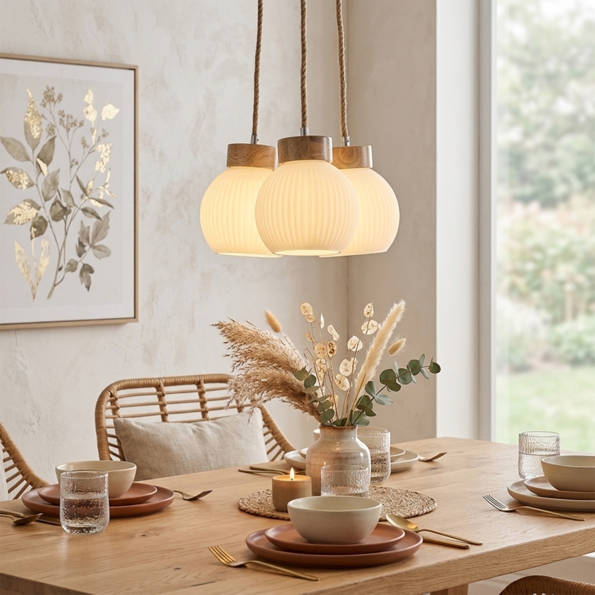 Pendelleuchte LOOMIS 3xE27/15W/230V 130 cm Beige/Eiche