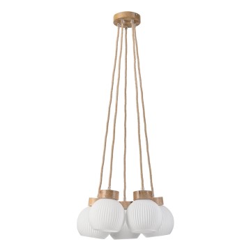 Pendelleuchte LOOMIS mit Kabelaufhängung 5xE27/15W/230V 83 cm beige/Eiche