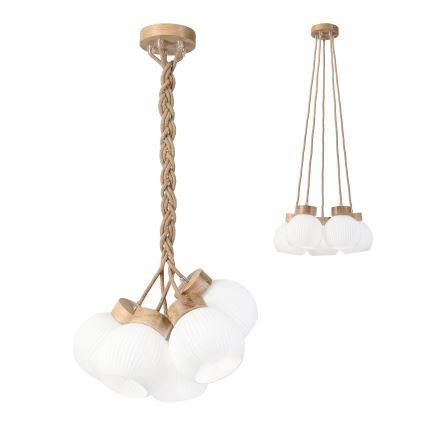 Pendelleuchte LOOMIS mit Kabelaufhängung 5xE27/15W/230V 83 cm beige/Eiche