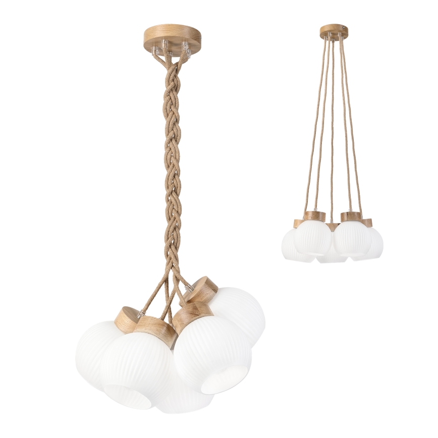 Pendelleuchte LOOMIS mit Kabelaufhängung 5xE27/15W/230V 83 cm beige/Eiche
