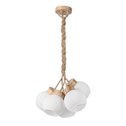 Pendelleuchte LOOMIS mit Kabelaufhängung 5xE27/15W/230V 83 cm beige/Eiche