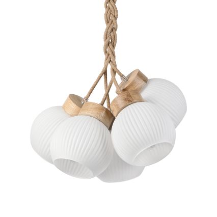 Pendelleuchte LOOMIS mit Kabelaufhängung 5xE27/15W/230V 83 cm beige/Eiche