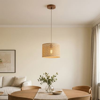 Pendelleuchte mit Kabel AIDA 1x E27/15W/230V Ø 25 cm Eiche/Raffia
