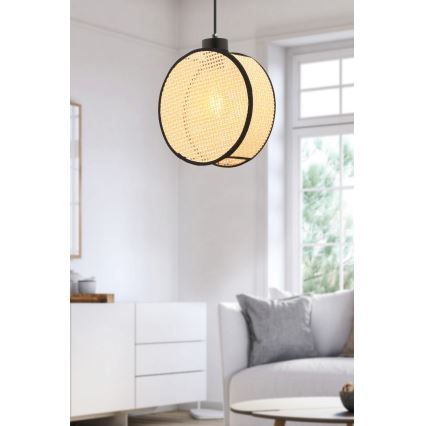 Pendelleuchte mit Kabel DRUM 1xE27/60W/230V beige/schwarz