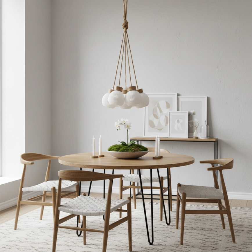 Pendelleuchte mit Kabel LOOMIS 5xE27/15W/230V 130 cm beige/Eiche