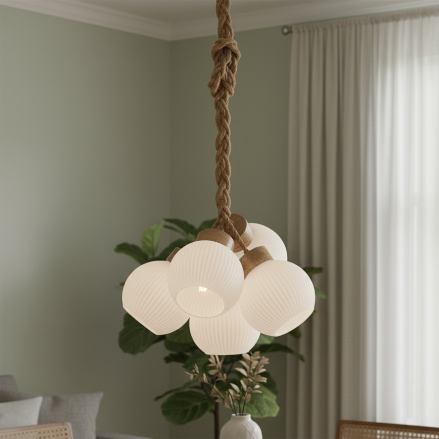 Pendelleuchte mit Kabel LOOMIS 5xE27/15W/230V 130 cm beige/Eiche