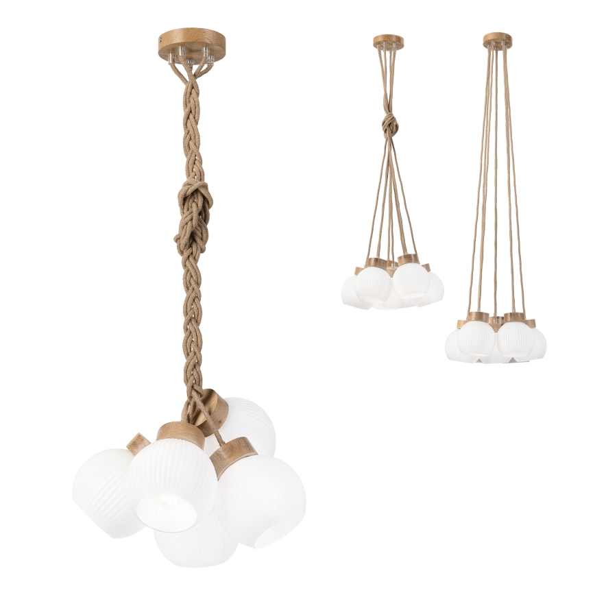 Pendelleuchte mit Kabel LOOMIS 5xE27/15W/230V 130 cm beige/Eiche