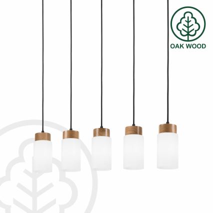 Pendelleuchte mit Kabel MARKUS 5xE27/15W/230V schwarz/Eiche