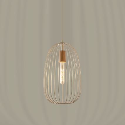 Pendelleuchte mit Kabel OVELLA 1xE27/15W/230V, Ø 25 cm, cremefarben/Kiefer