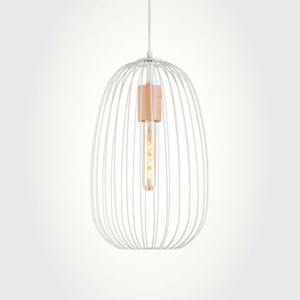 Pendelleuchte mit Kabel OVELLA 1xE27/15W/230V, Ø 25 cm, cremefarben/Kiefer
