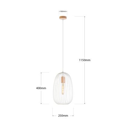 Pendelleuchte mit Kabel OVELLA 1xE27/15W/230V, Ø 25 cm, cremefarben/Kiefer