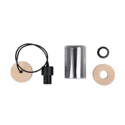Pendelleuchte mit Kabel WOODNEST 1xE27/15W/230V Kiefer/rauchschwarz