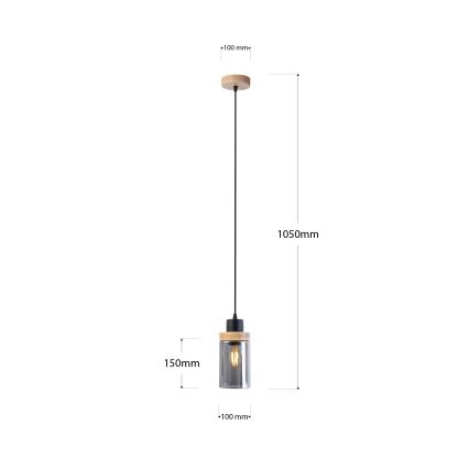 Pendelleuchte mit Kabel WOODNEST 1xE27/15W/230V Kiefer/rauchschwarz