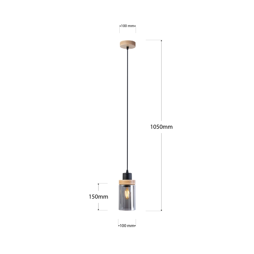 Pendelleuchte mit Kabel WOODNEST 1xE27/15W/230V Kiefer/rauchschwarz