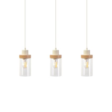 Pendelleuchte mit Kabel WOODNEST 3xE27/15W/230V Kiefer/Creme