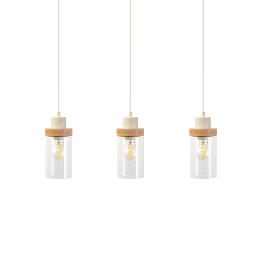 Pendelleuchte mit Kabel WOODNEST 3xE27/15W/230V Kiefer/Creme