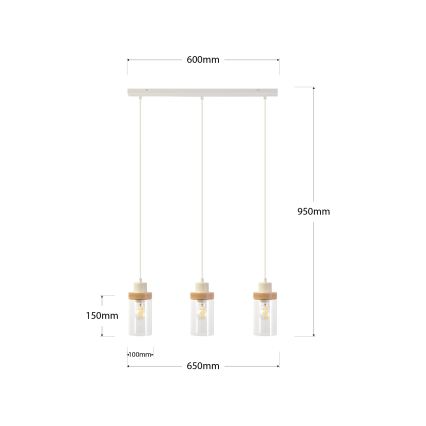 Pendelleuchte mit Kabel WOODNEST 3xE27/15W/230V Kiefer/Creme