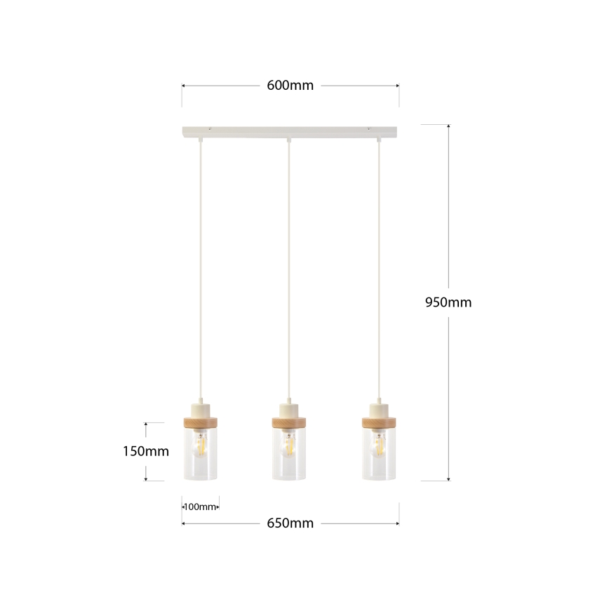 Pendelleuchte mit Kabel WOODNEST 3xE27/15W/230V Kiefer/Creme