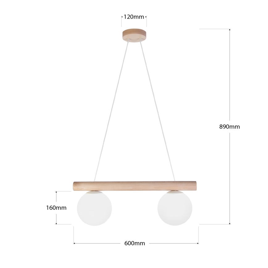 Pendelleuchte mit Kabel WOODSTOCK 2xE27/15W/230V Holz/cremefarben