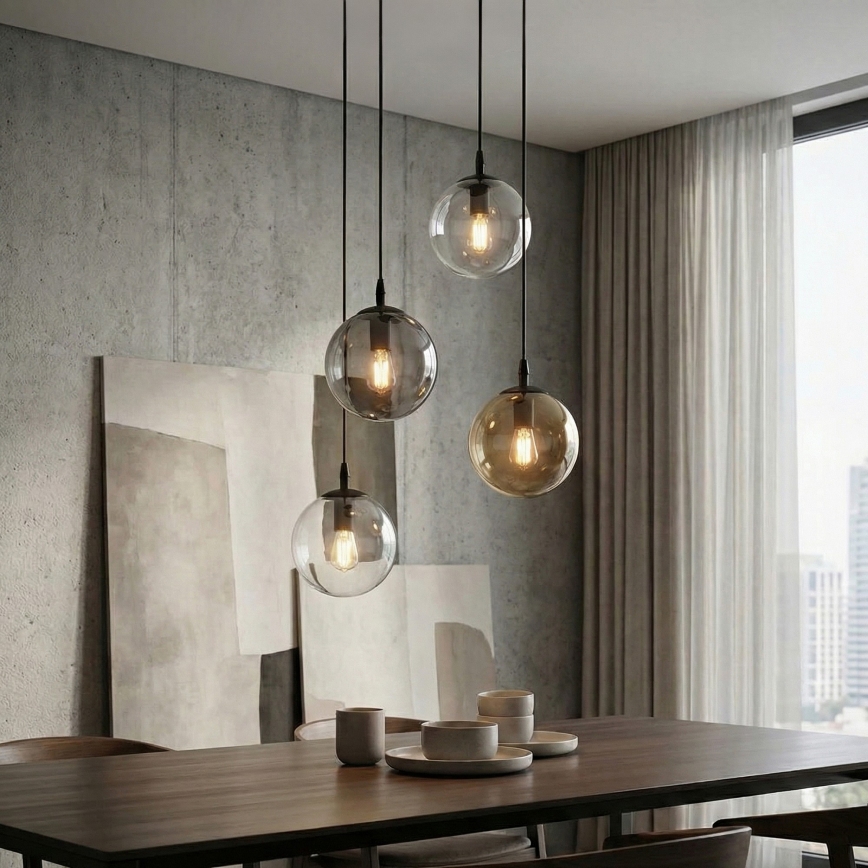 Pendelleuchte an Kabel COSMO 4xE14/10W/230V Ø 40 cm schwarz/klar/rauchschwarz/beige