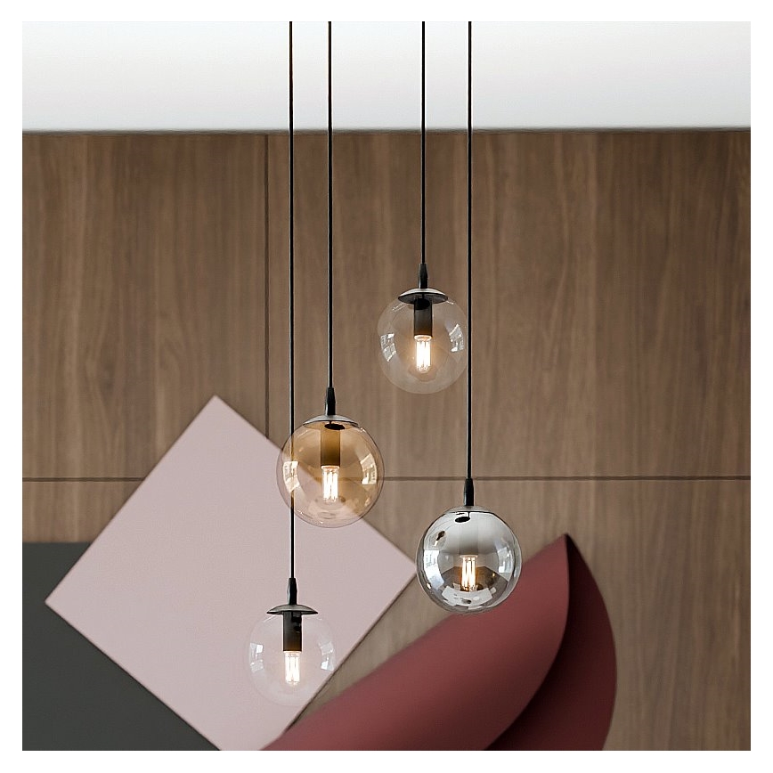 Pendelleuchte an Kabel COSMO 4xE14/10W/230V Ø 40 cm schwarz/klar/rauchschwarz/beige