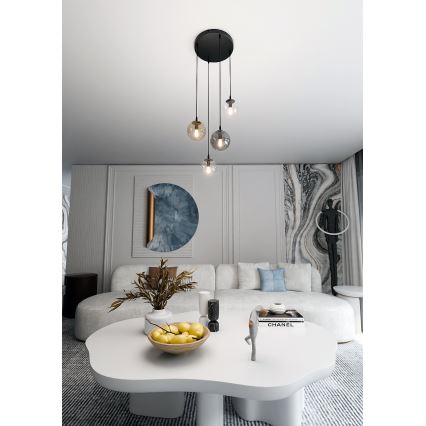 Pendelleuchte an Kabel COSMO 4xE14/10W/230V Ø 40 cm schwarz/klar/rauchschwarz/beige