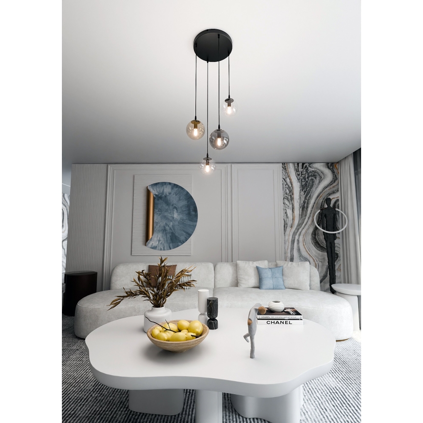 Pendelleuchte an Kabel COSMO 4xE14/10W/230V Ø 40 cm schwarz/klar/rauchschwarz/beige