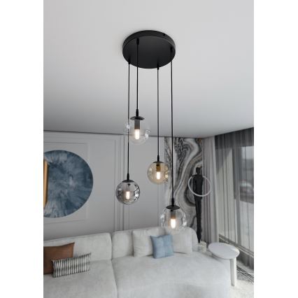 Pendelleuchte an Kabel COSMO 4xE14/10W/230V Ø 40 cm schwarz/klar/rauchschwarz/beige