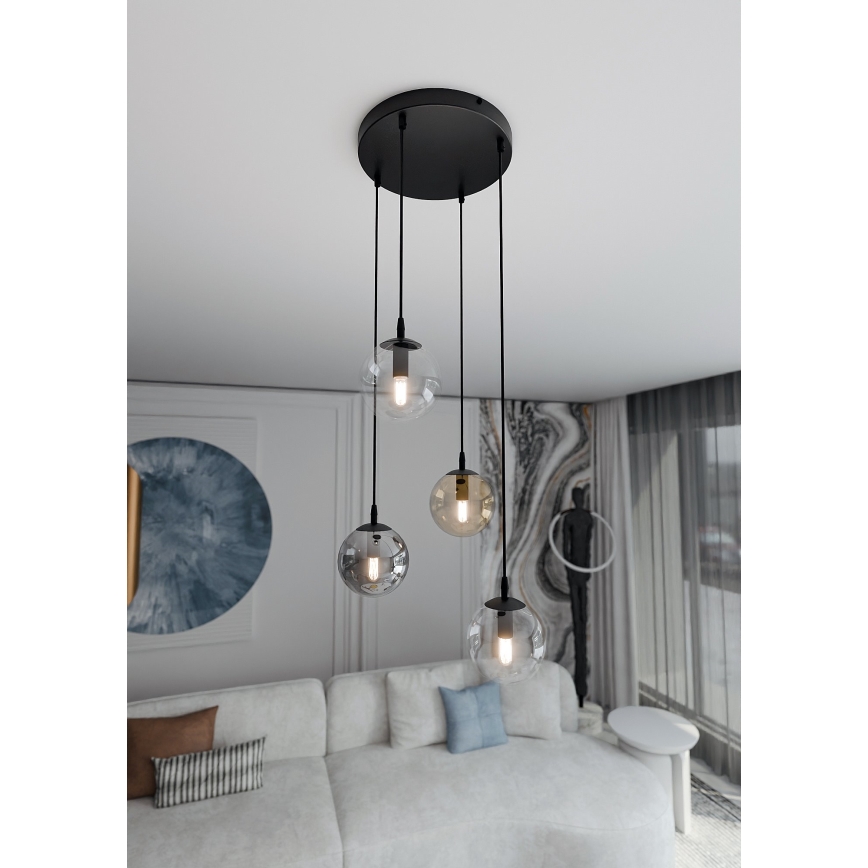 Pendelleuchte an Kabel COSMO 4xE14/10W/230V Ø 40 cm schwarz/klar/rauchschwarz/beige