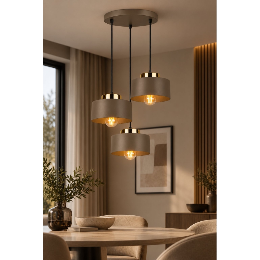 Pendelleuchte mit Kabelaufhängung IGNIA 3xE27/60W/230V braun/gold