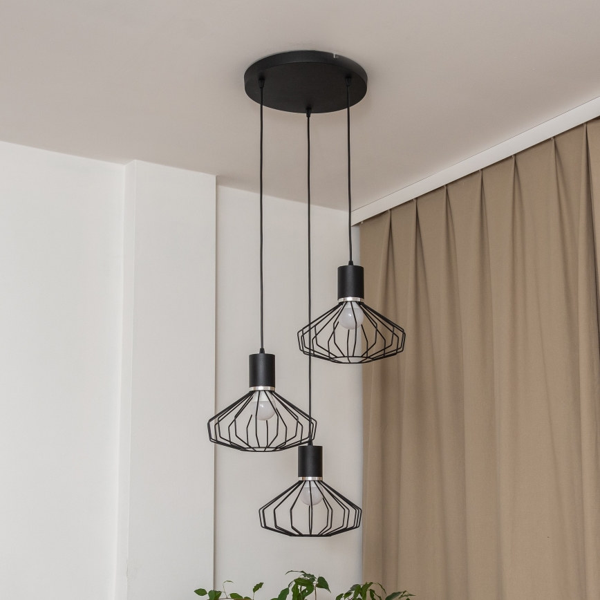 Pendelleuchte mit Kabelaufhängung SOLANO 3xE27/15W/230V schwarz/hochglanzchrom