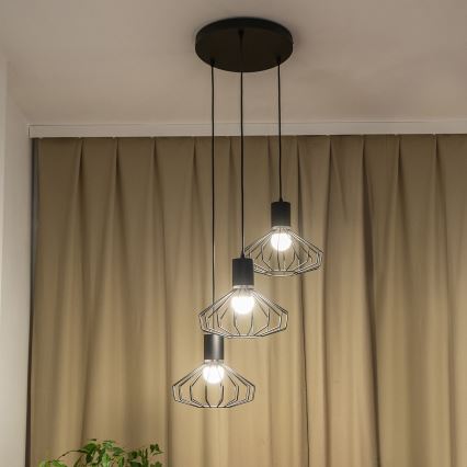 Pendelleuchte mit Kabelaufhängung SOLANO 3xE27/15W/230V schwarz/hochglanzchrom