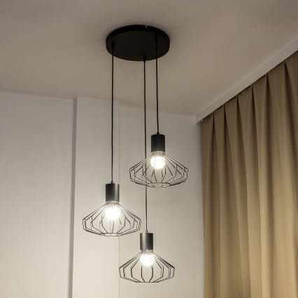 Pendelleuchte mit Kabelaufhängung SOLANO 3xE27/15W/230V schwarz/hochglanzchrom