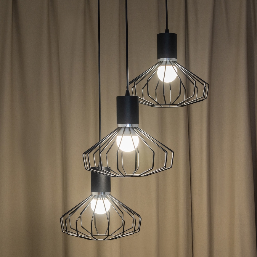 Pendelleuchte mit Kabelaufhängung SOLANO 3xE27/15W/230V schwarz/hochglanzchrom