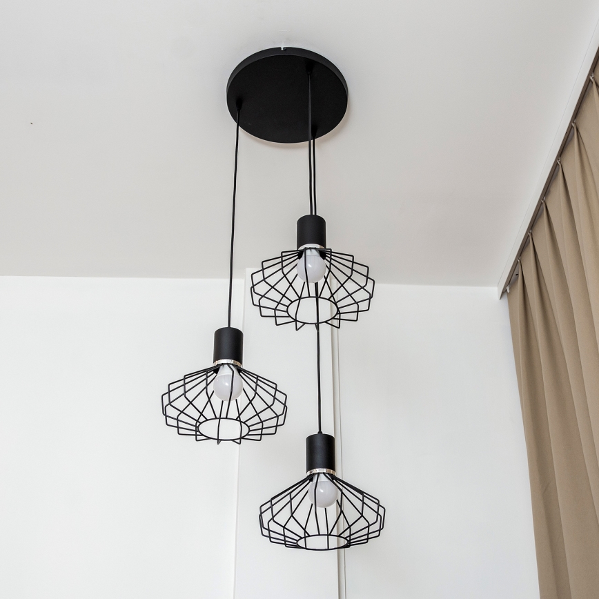 Pendelleuchte mit Kabelaufhängung SOLANO 3xE27/15W/230V schwarz/hochglanzchrom