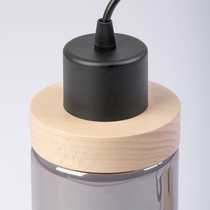 Pendelleuchte mit Kabelaufhängung WOODNEST 3xE27/15W/230V Kiefer/rauchschwarz